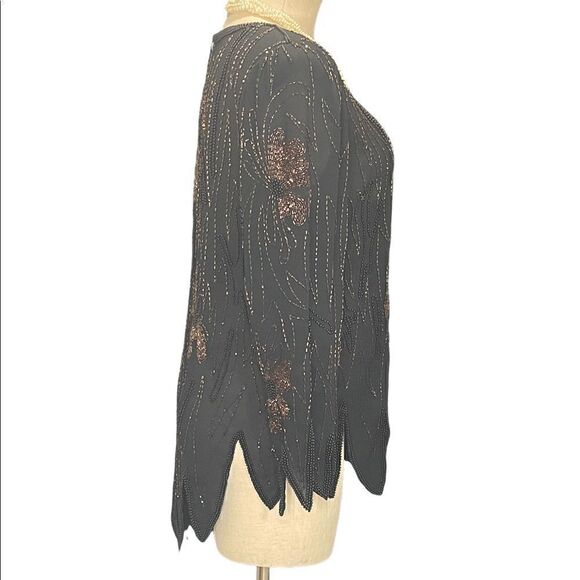 Chic Vintage Black Beaded High-Low Blouse by Jack Bryan - Picture 3 of 3